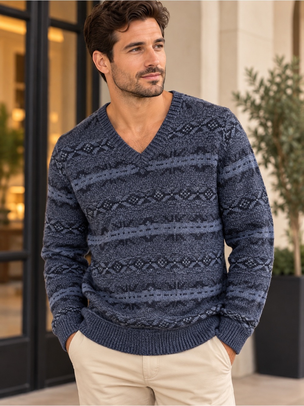 $265 Polo by Ralph Lauren Men's Navy Patterned V-Neck Sweater